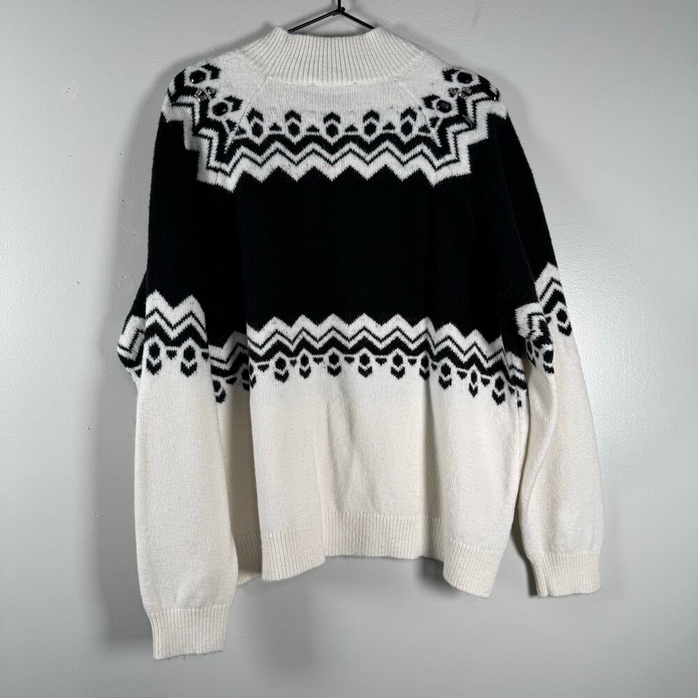 Ann Taylor Black HIte Fair Isle Nordic Sequin Embellished Mock Neck Sweater XL - Picture 5 of 9